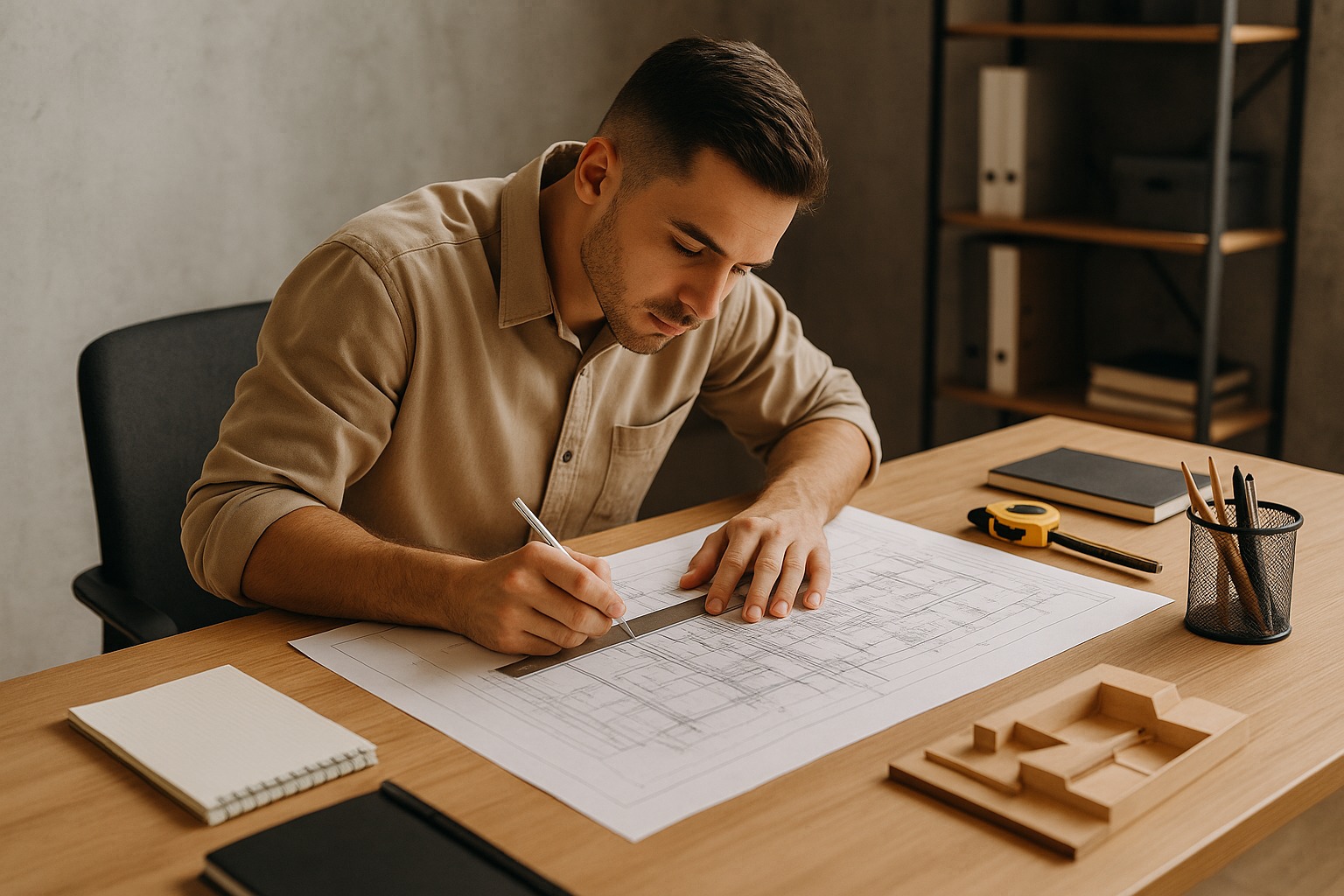 Focused person working on a structured plan, symbolizing life path number 4