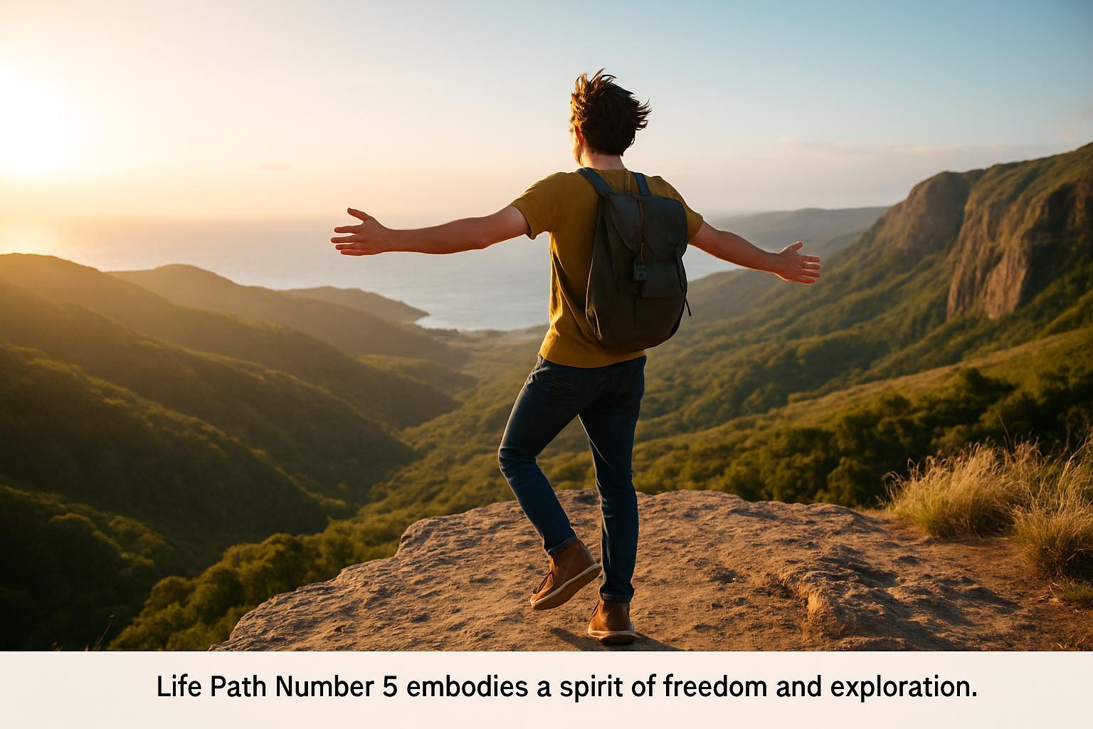 Person embracing freedom and nature, symbolizing life path number 5