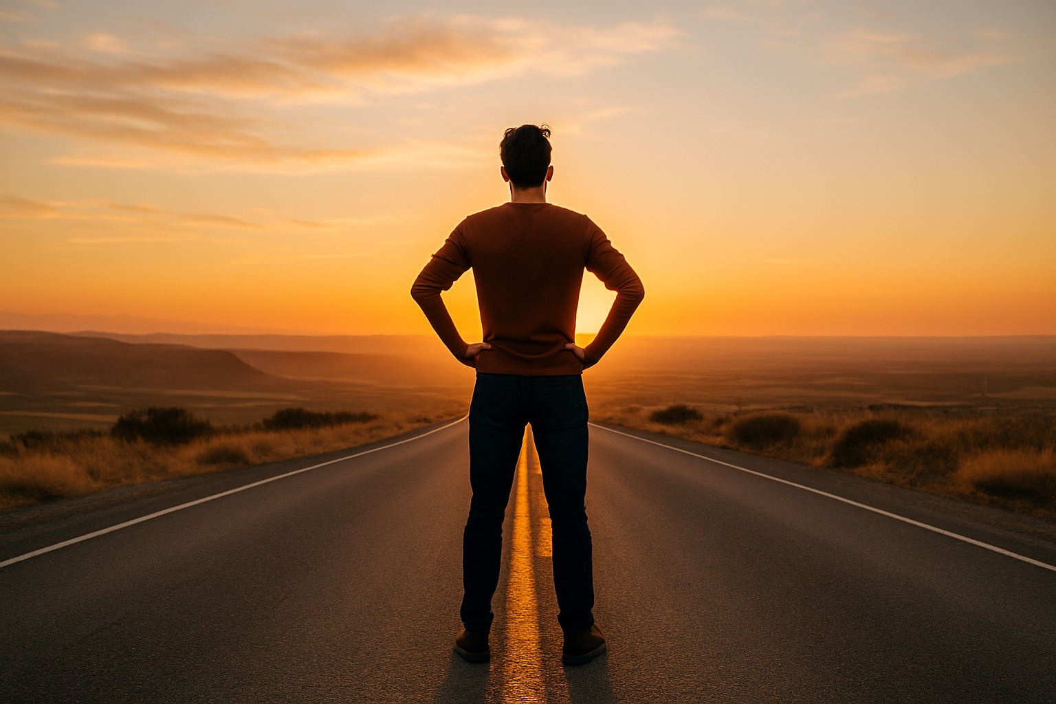 Person standing alone at sunrise, symbolizing leadership and life path number 1.